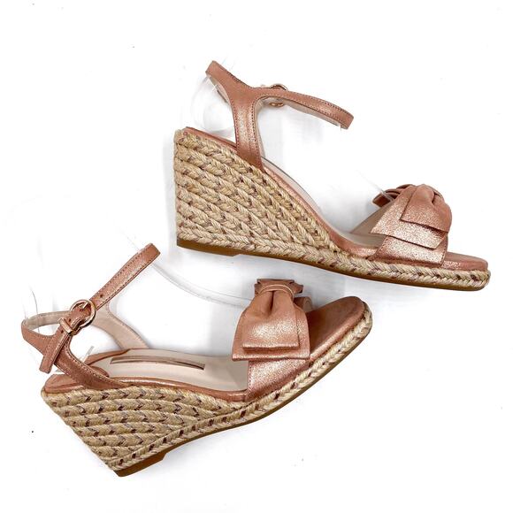 Sophia Webster Bonnie Wedge Espadrille Sandals Metallic Bow Sz 36 / 5.5 - Picture 3 of 8